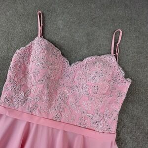 Rated PG By PromGirl Babydoll Dress‎ Womens 12 Pink Embroidered Lace Rhinestone